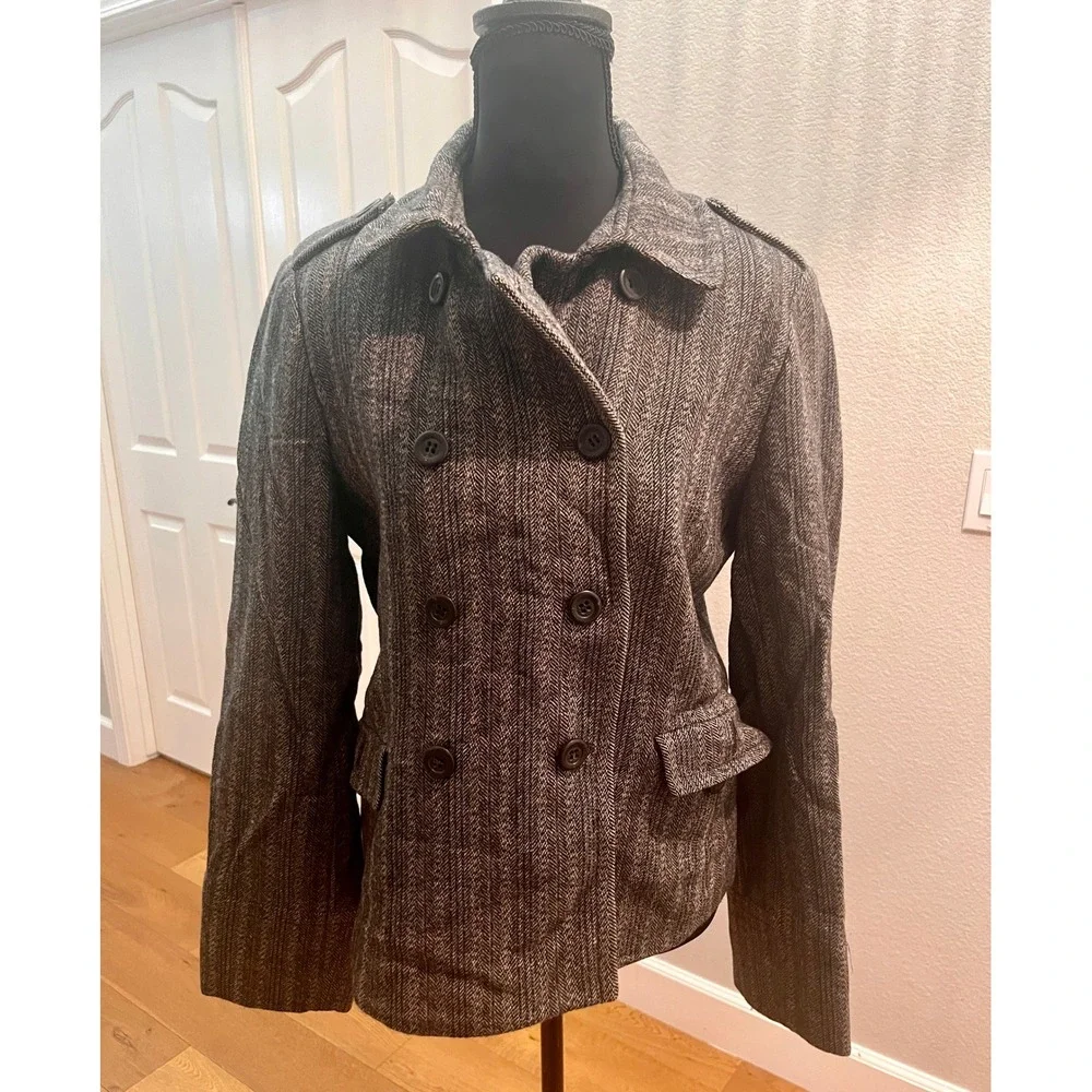 J Crew Wool Tweed Blazer Jacket Womens 8 Gray Excellent Herringbone Peacoat